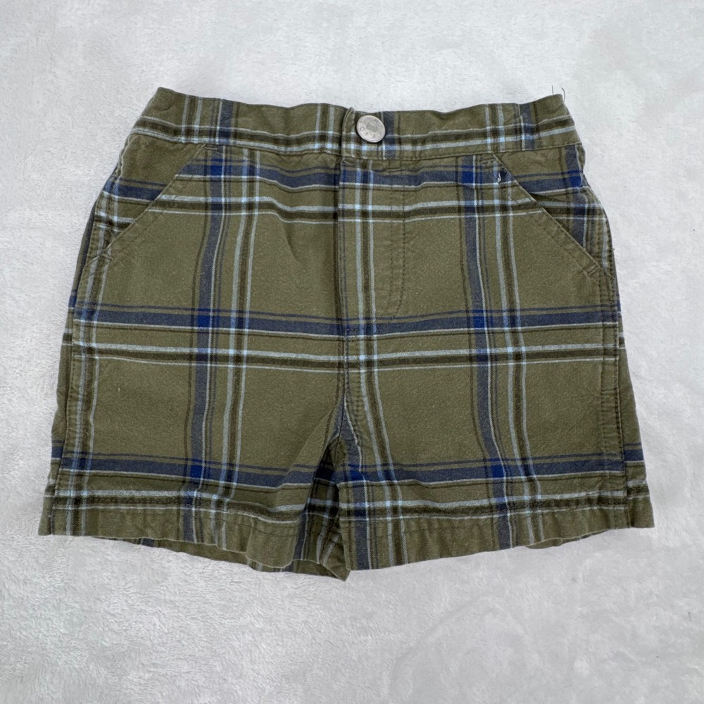 B.T. Kids Plaid Shorts Baby Boy 6-9 Months Vintage 90s Olive Green Cotton Shorts